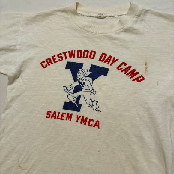 VTG 60's Champion Running Man Salem YMCA Water Print T-Shirt White S - Picture 2 of 4